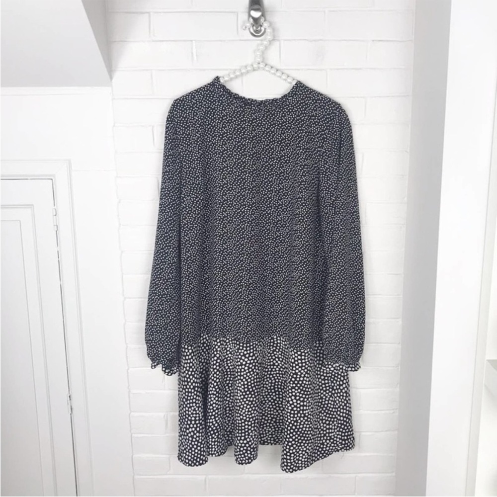 LOFT Polka Dot Ruffle Trim Career Dress Size L